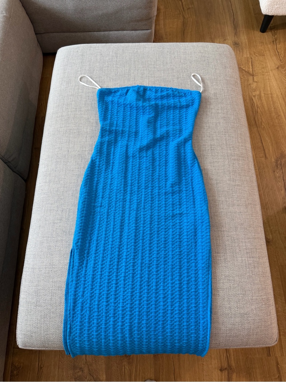 SHEIN Bright Blue Strapless Ribbed Midi Dress